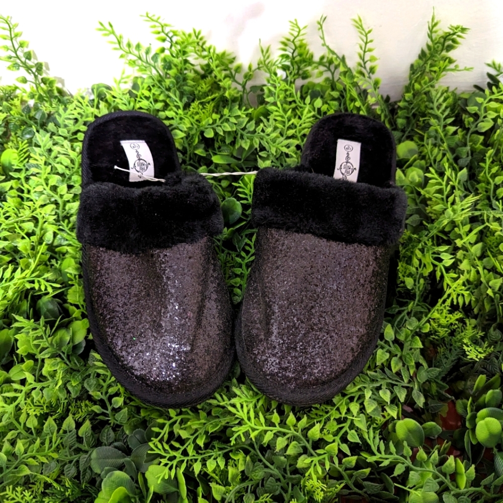 SOLE MATES Faux Fur Sparkly Slippers